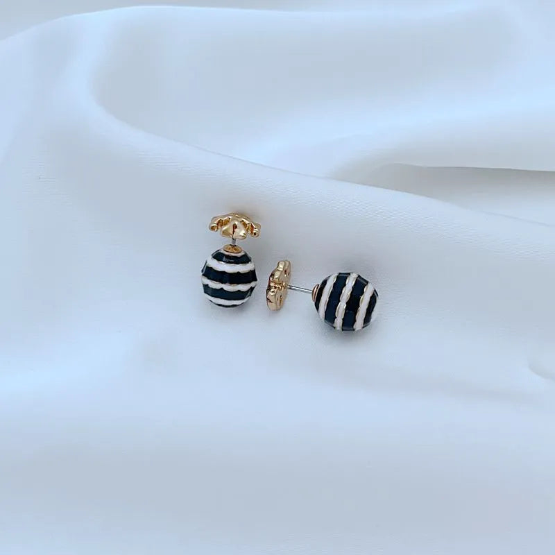 T-Luxe Monochrome Ribbon Globe Stud Earrings