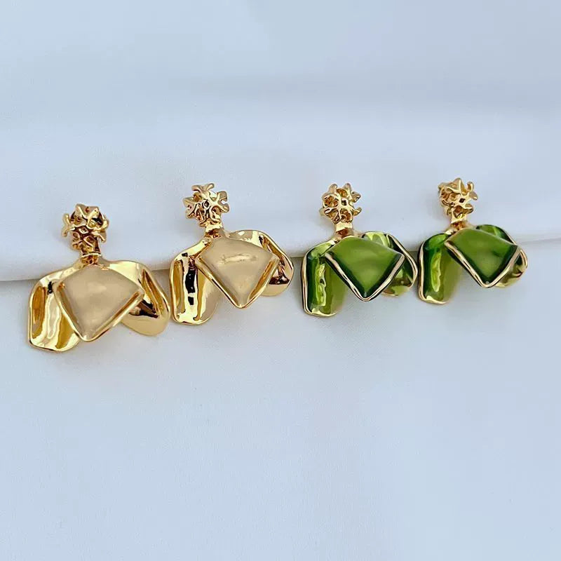 T-Luxe Gilded Petal Shield Drop Earrings