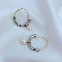 T-Luxe Duo Horizon Pearl Hoop Earrings