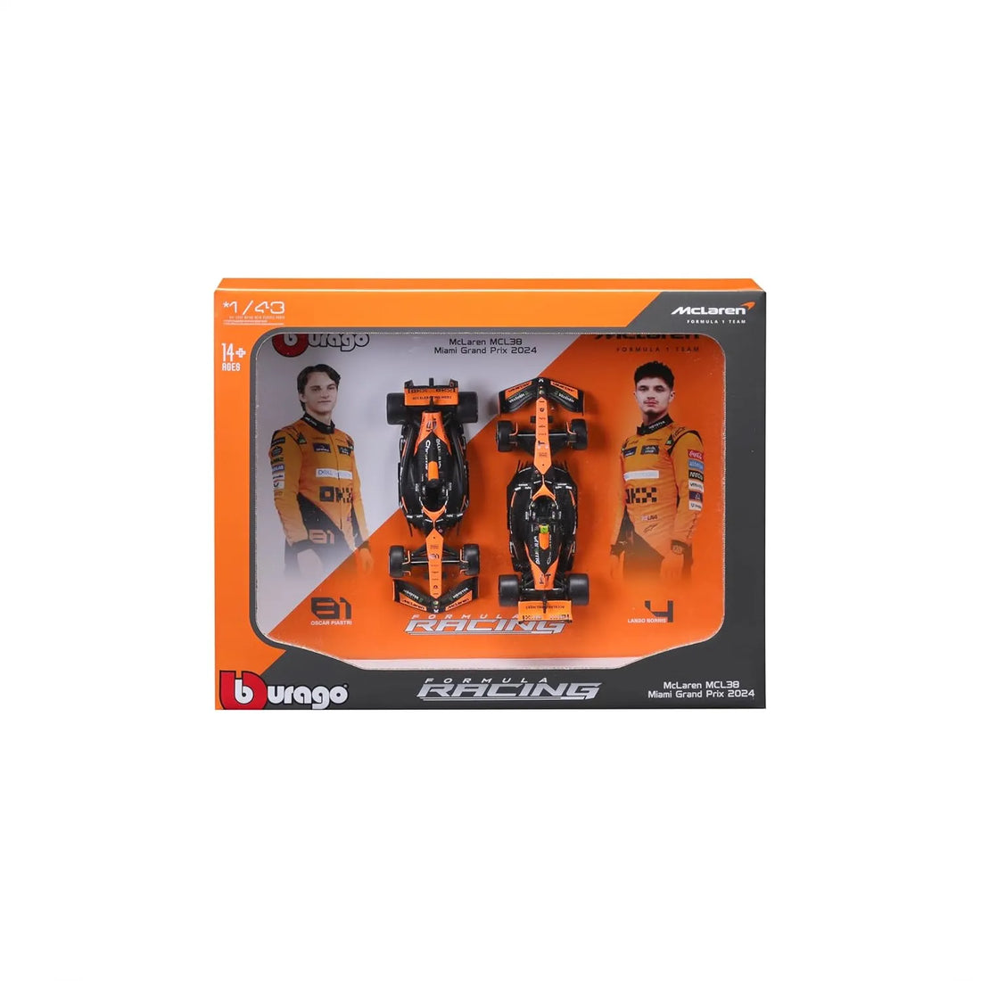 Bburago 1:43 McLaren MCL38 Miami GP Vehicle (Set of 2)
