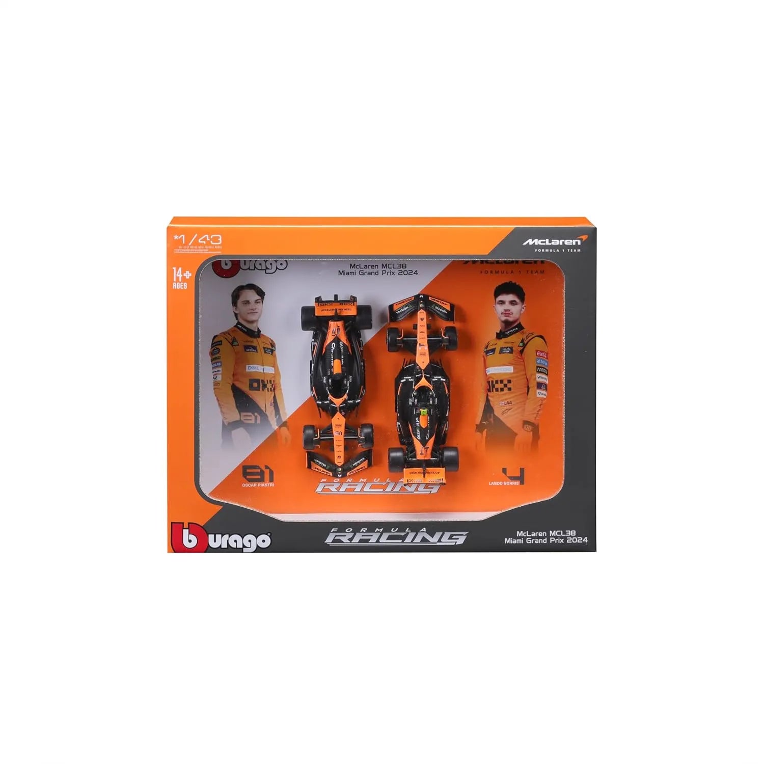 Bburago 1:43 McLaren MCL38 Miami GP Vehicle (Set of 2)