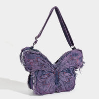Frayed Butterfly Denim Premium Y2K Backpack