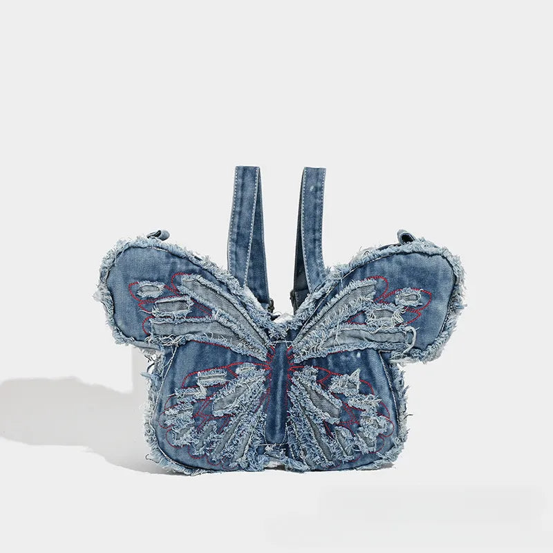 Frayed Butterfly Denim Premium Y2K Backpack
