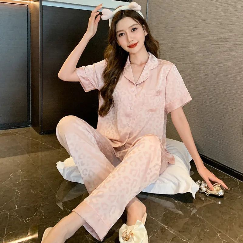 Blush Leopard Satin Lounge Set