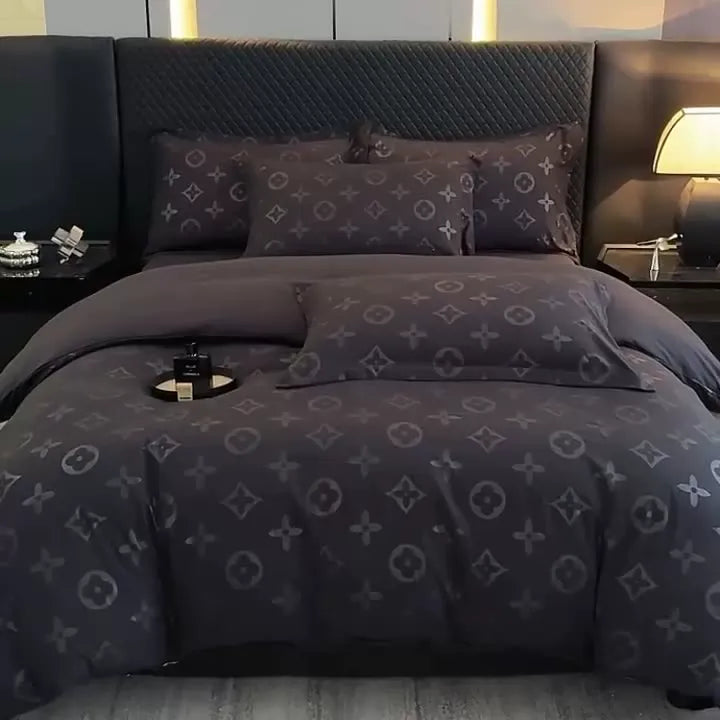 Monogram Luxe Midnight Satin Bedding Set