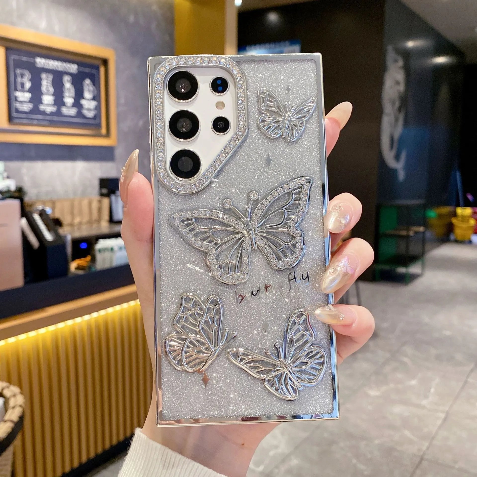 Sparkle Butterfly Charm Phone Case (For Samsung)