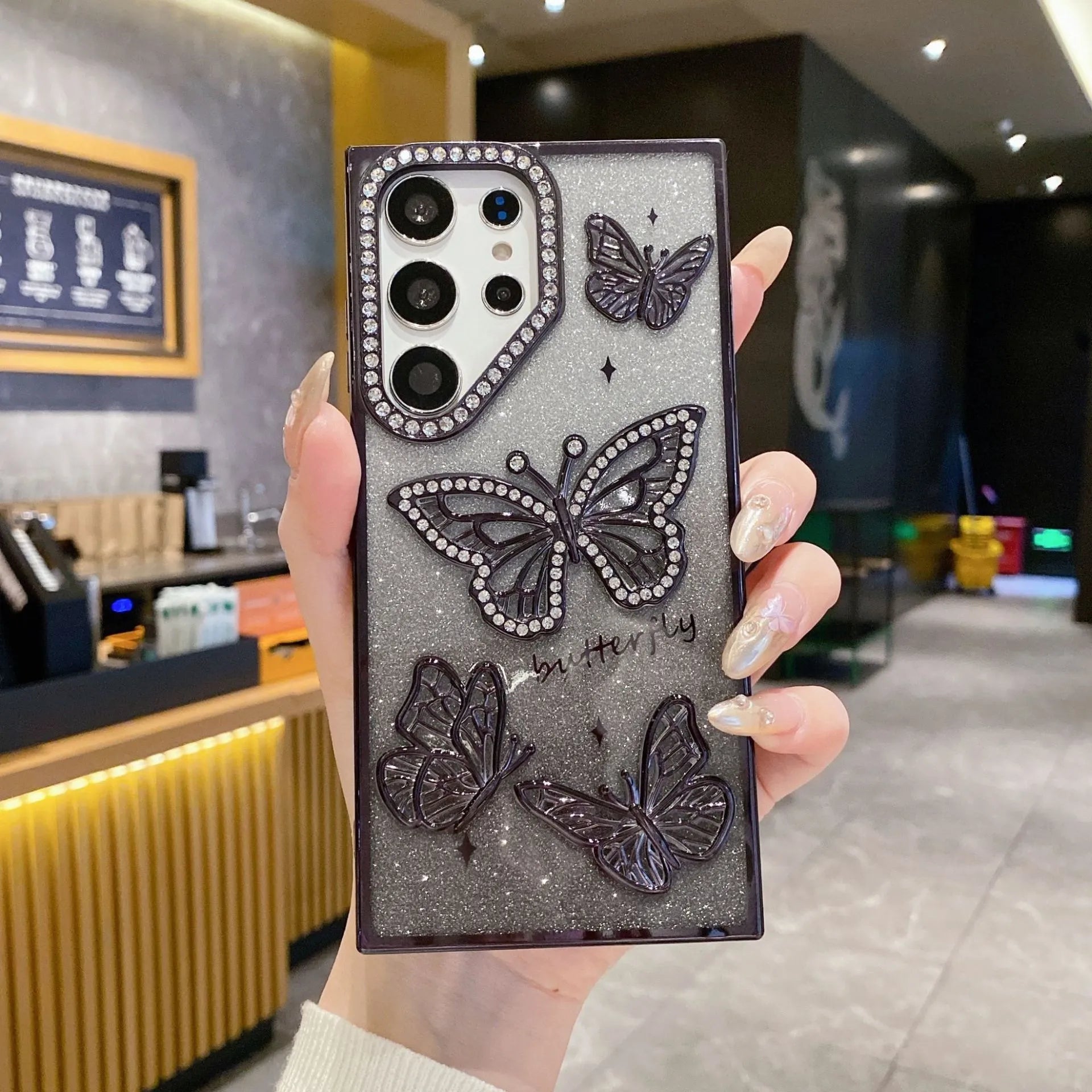 Sparkle Butterfly Charm Phone Case (For Samsung)
