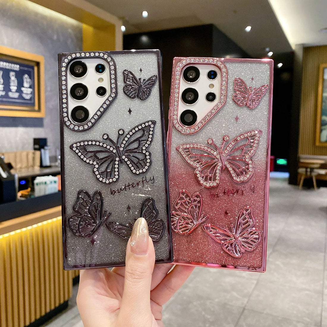 Sparkle Butterfly Charm Phone Case (For Samsung)