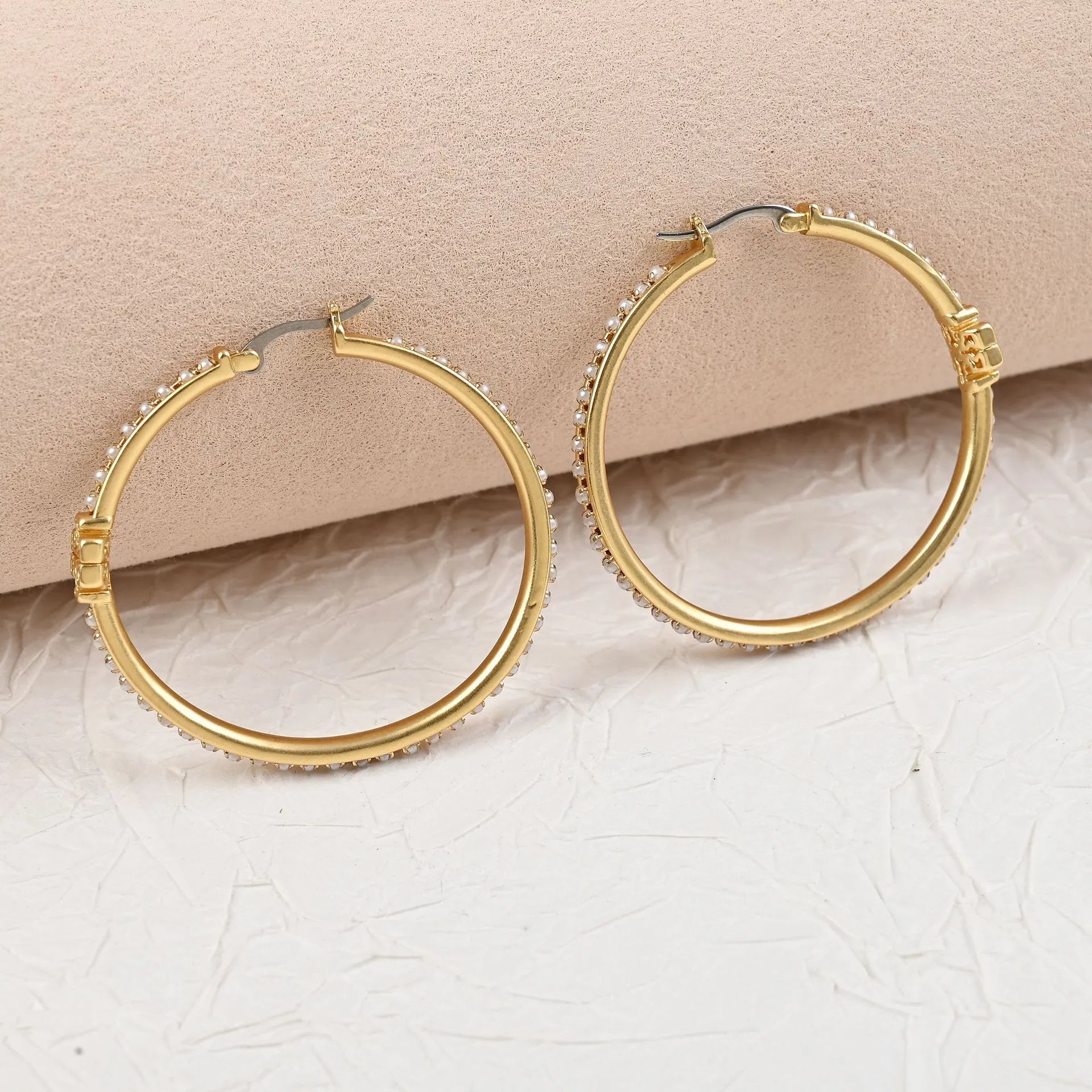 T-Luxe Gilded Pearl Hoop Earrings