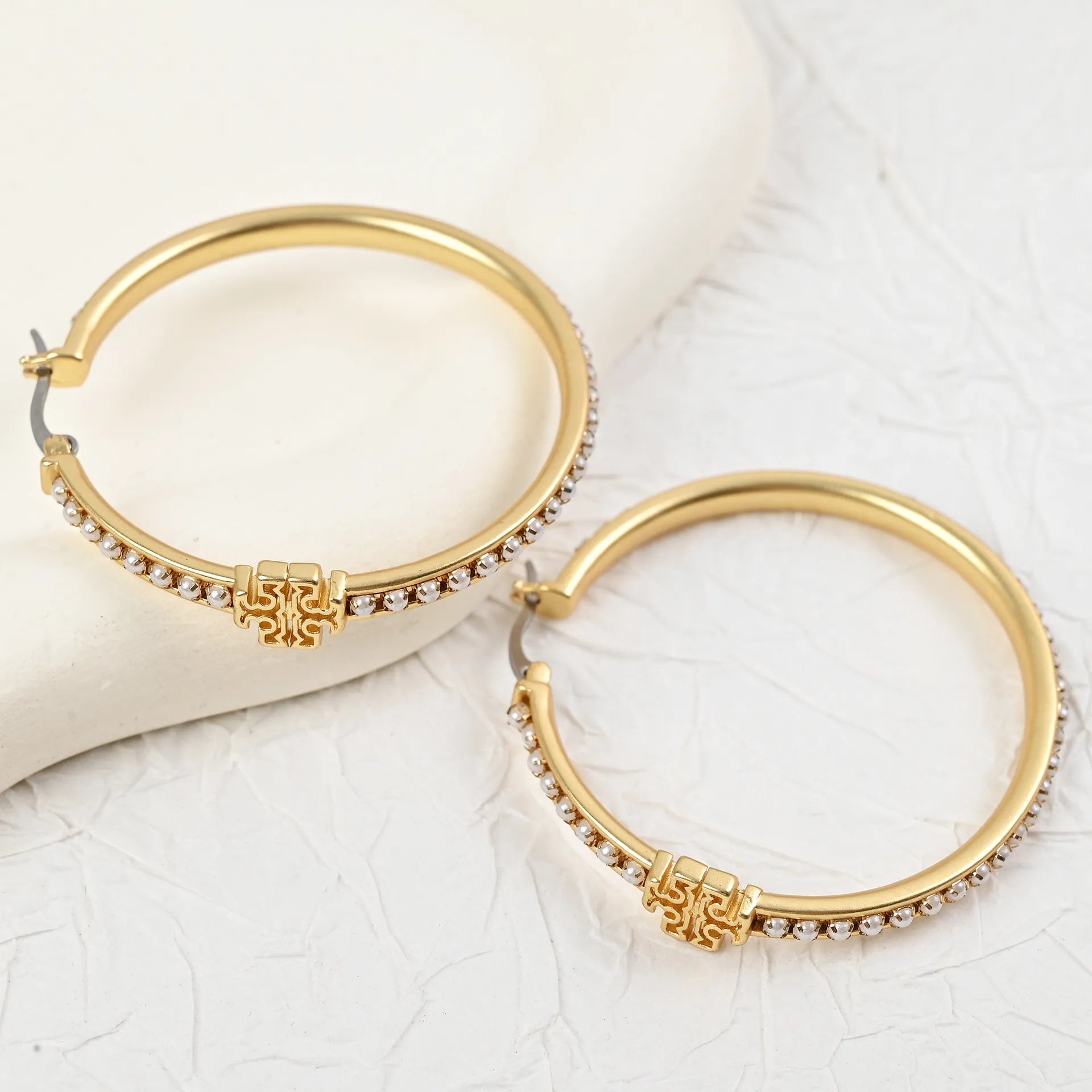 T-Luxe Gilded Pearl Hoop Earrings
