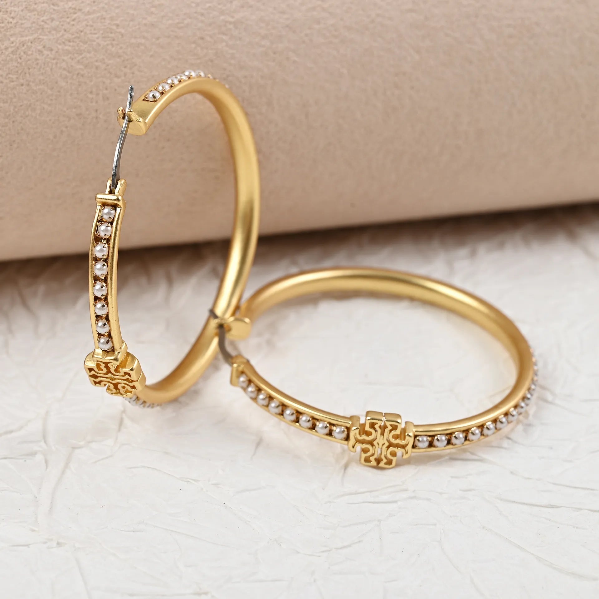 T-Luxe Gilded Pearl Hoop Earrings