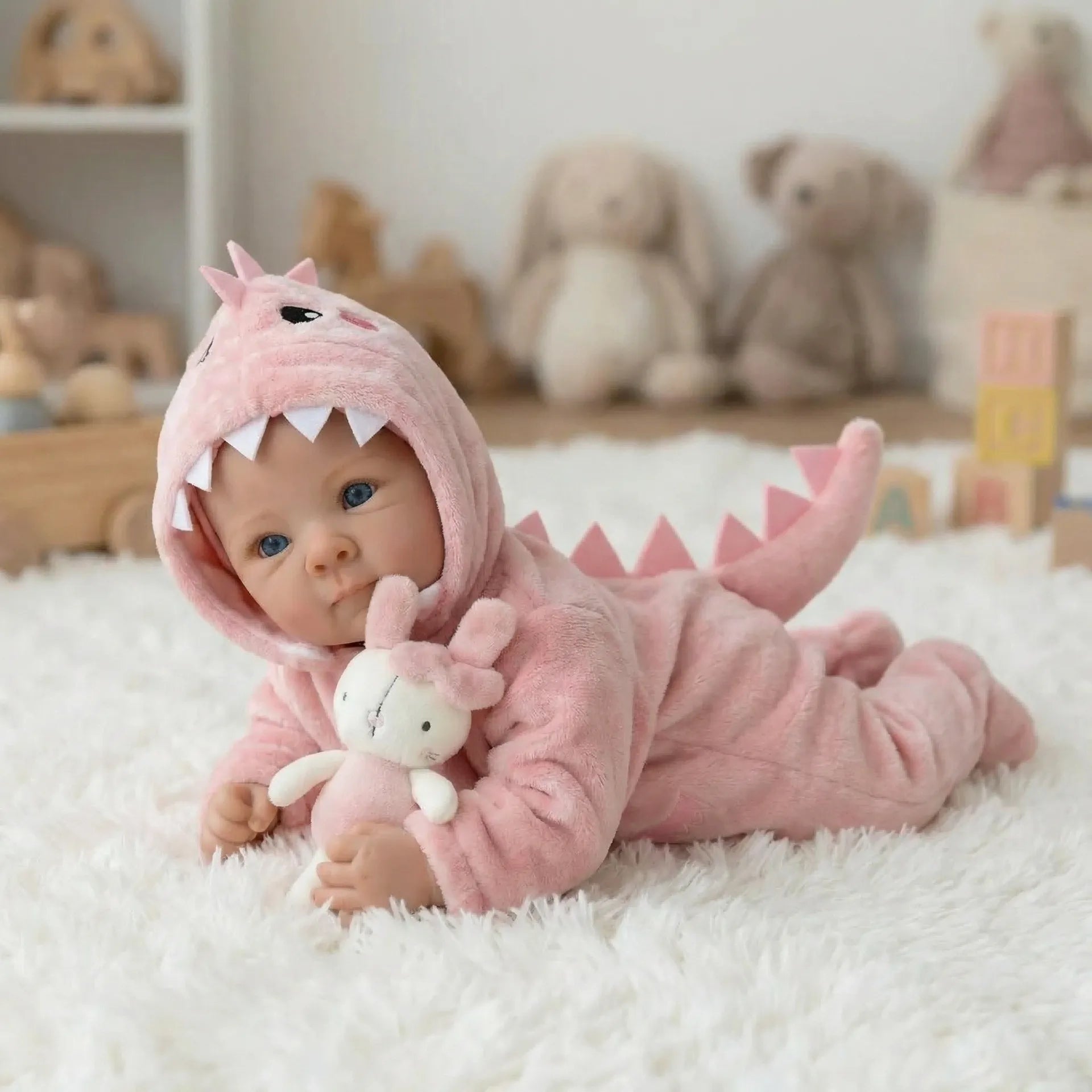 Lifelike Reborn Pink Dino Baby Doll (45 cm)