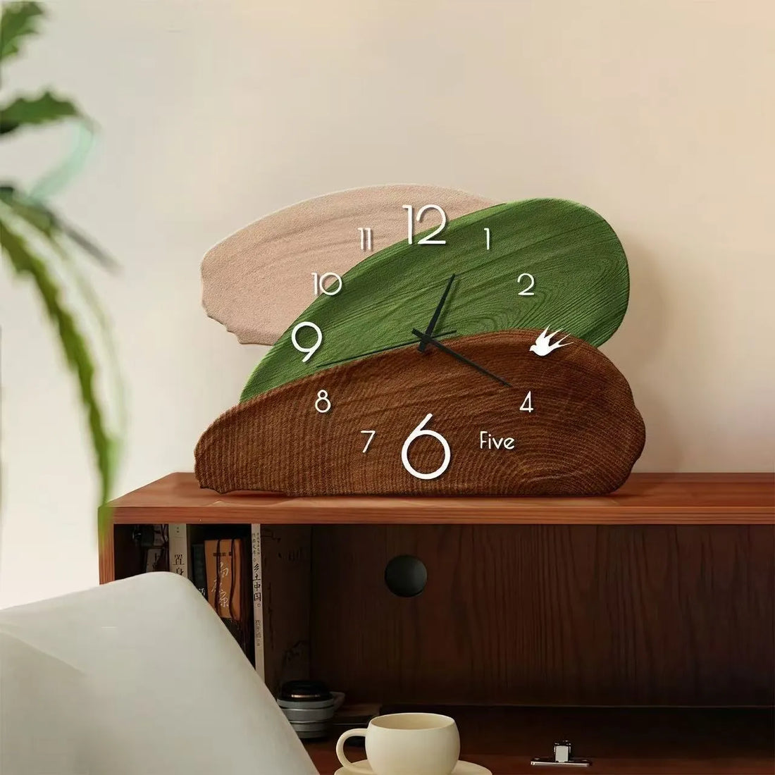 Layered Paint Stroke Wood Grain Desk Clock