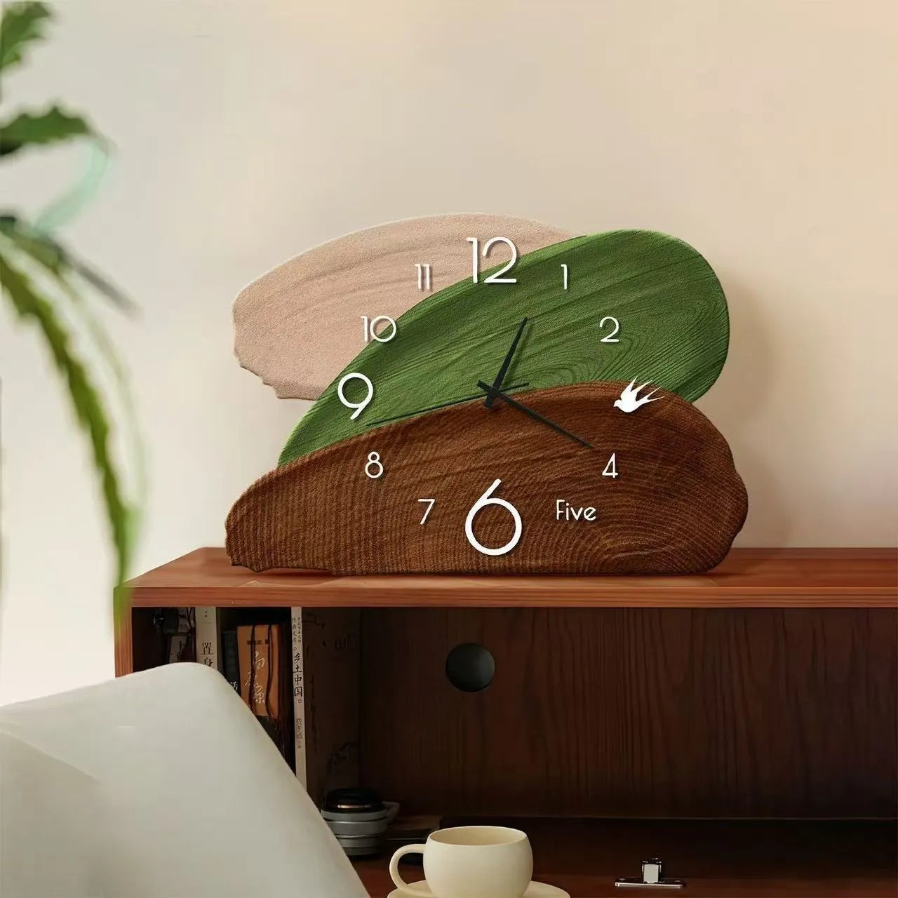 Layered Paint Stroke Wood Grain Desk Clock