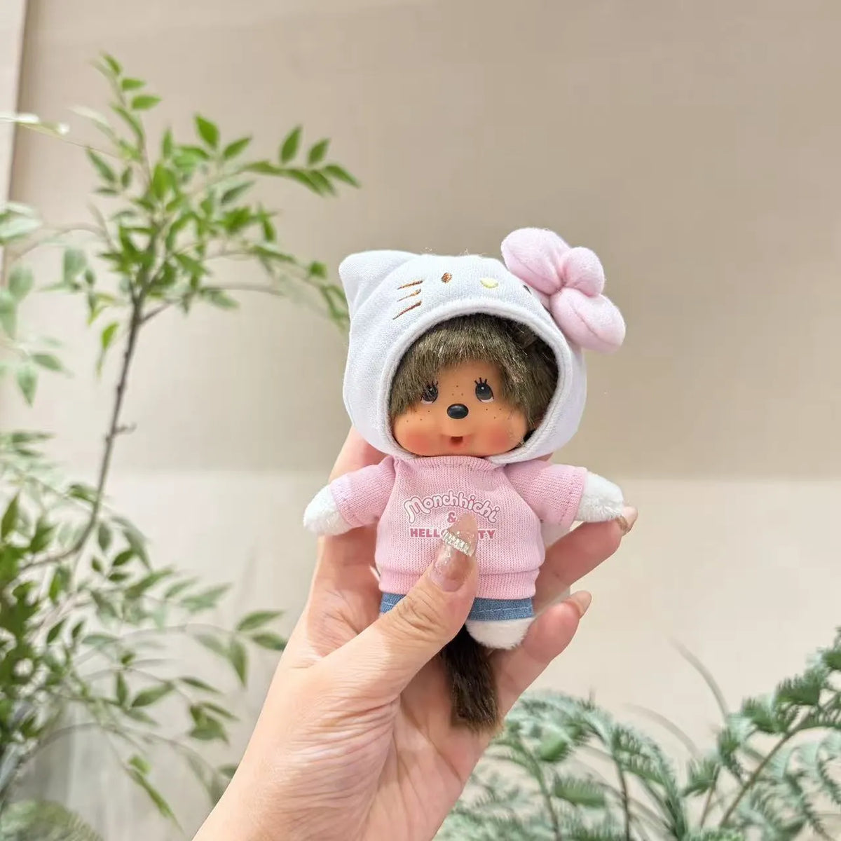 Hello Kitty x Monchhichi Plush Keychain Charm