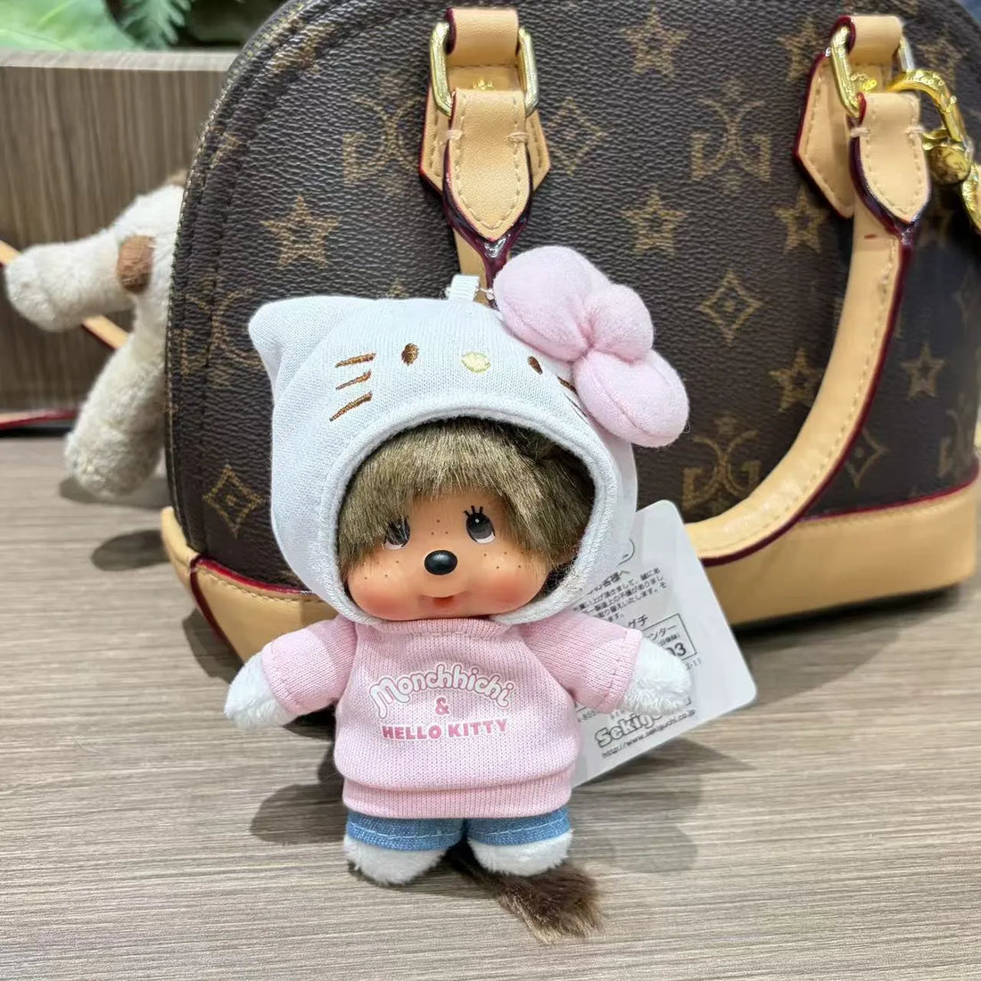 Hello Kitty x Monchhichi Plush Keychain Charm