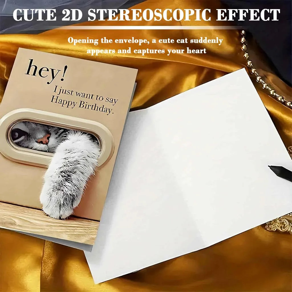 Pop-Out 3D Cat Mailbox Birthday Card with Envelope
