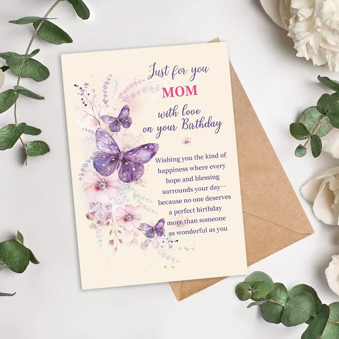 Purple Butterfly Mom Birthday Greeting Card