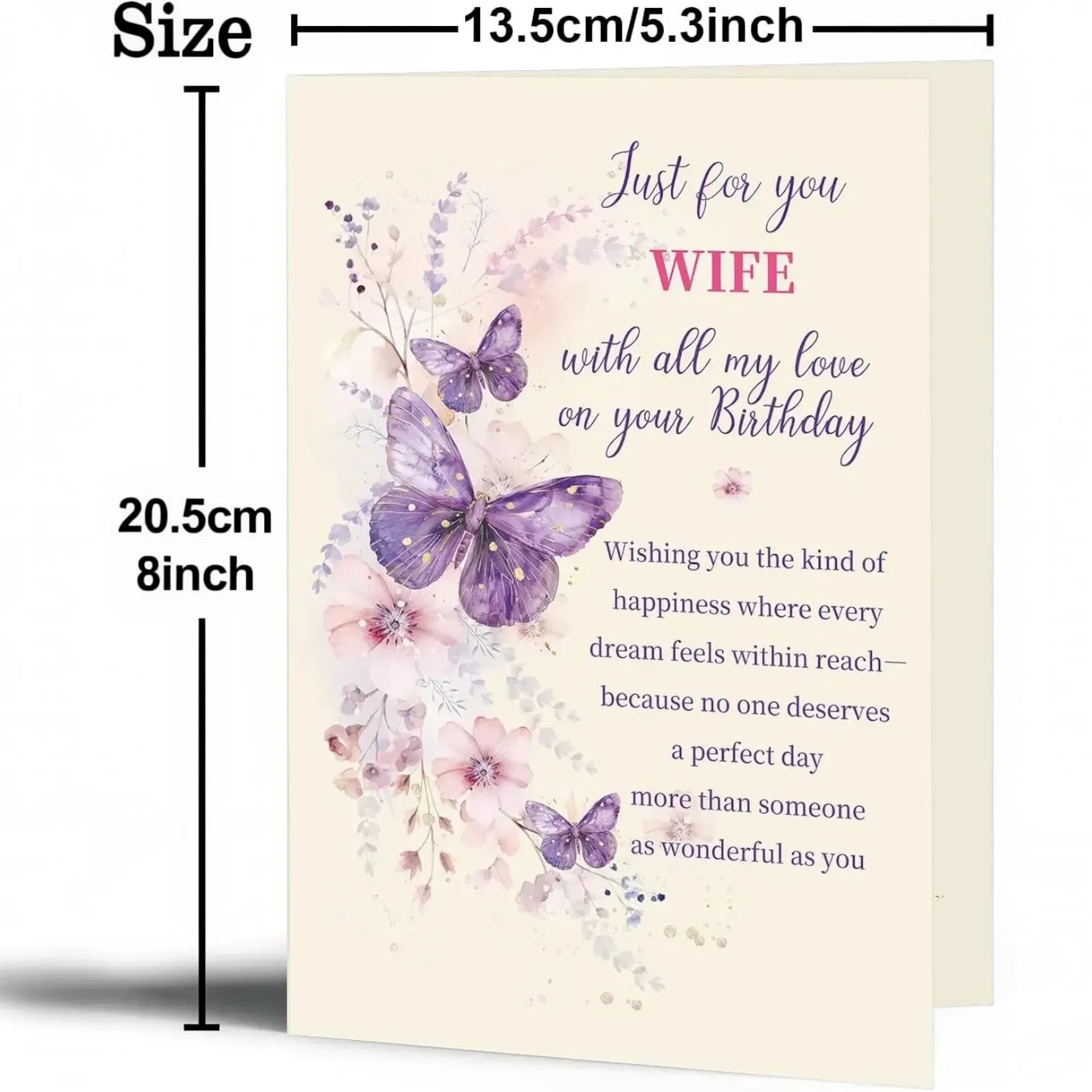 Purple Butterfly Wife's Birthday Greeting Card