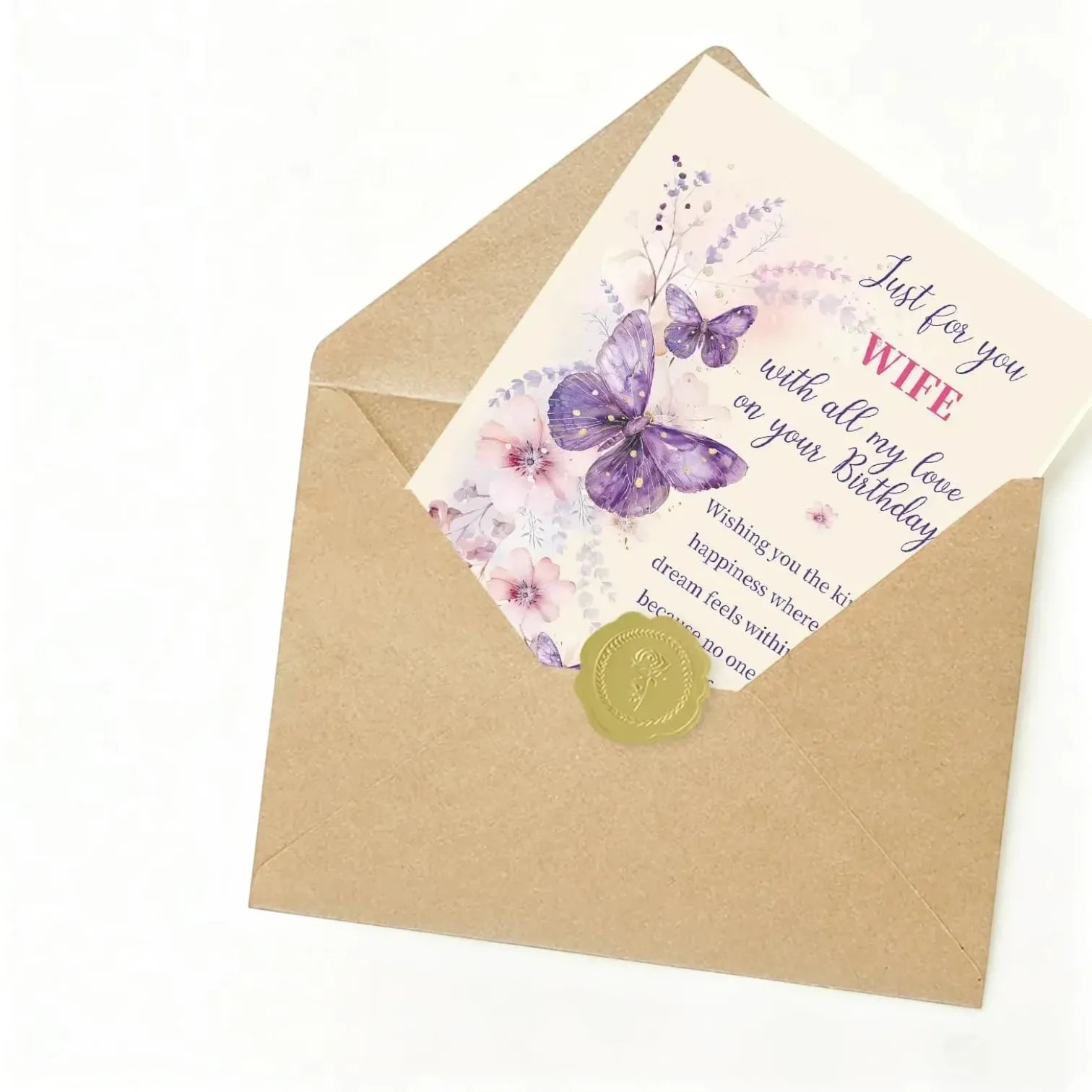 Purple Butterfly Wife's Birthday Greeting Card