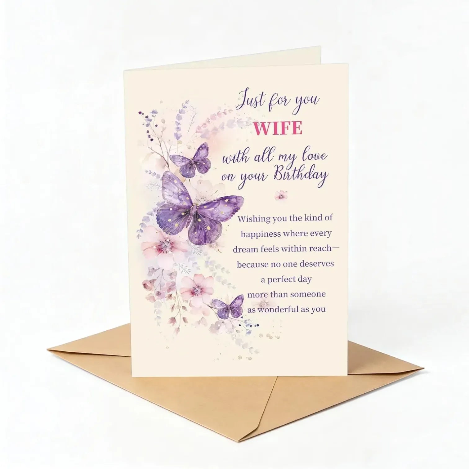Purple Butterfly Wife's Birthday Greeting Card