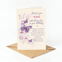 Purple Butterfly Wife's Birthday Greeting Card