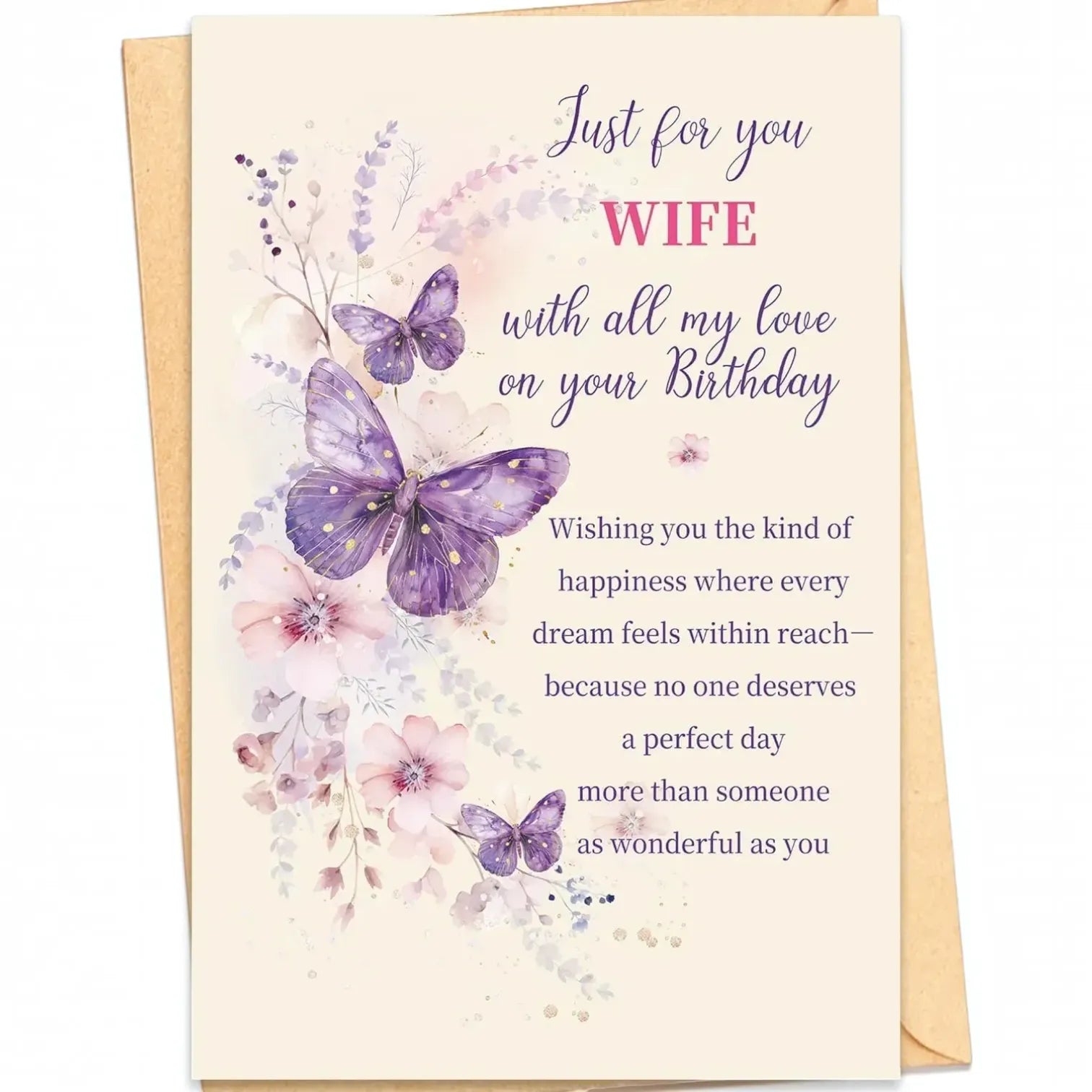 Purple Butterfly Wife's Birthday Greeting Card