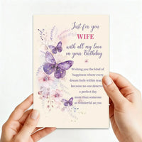 Purple Butterfly Wife's Birthday Greeting Card