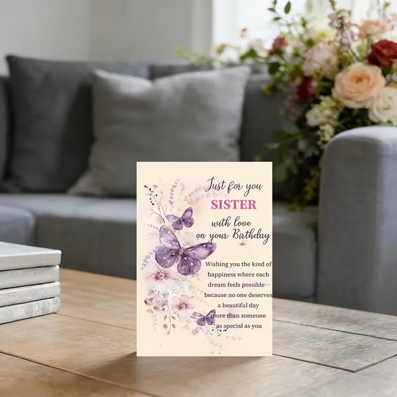 Purple Butterfly Sister's Birthday Card