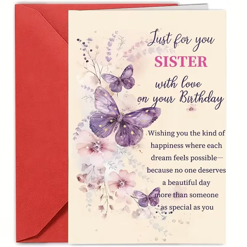 Purple Butterfly Sister's Birthday Card