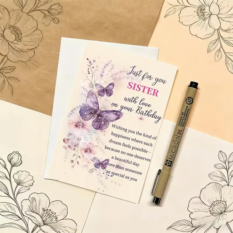 Purple Butterfly Sister's Birthday Card