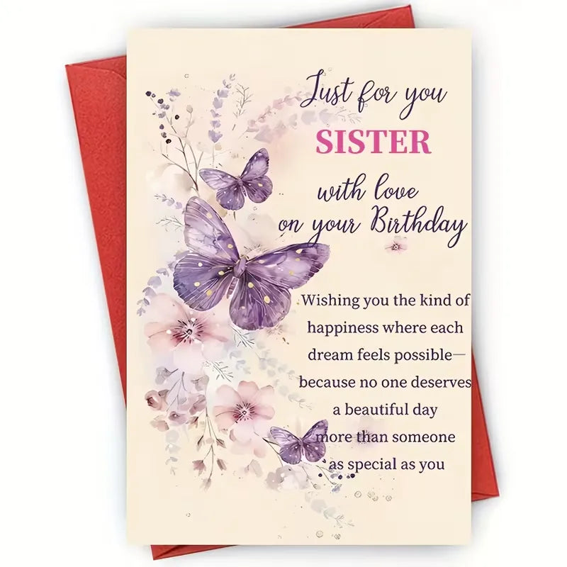 Purple Butterfly Sister's Birthday Card