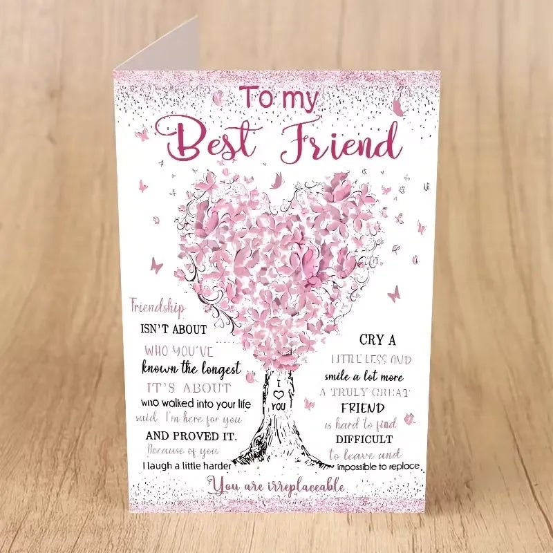 Pink Floral Heart Tree Best Friend Birthday Card