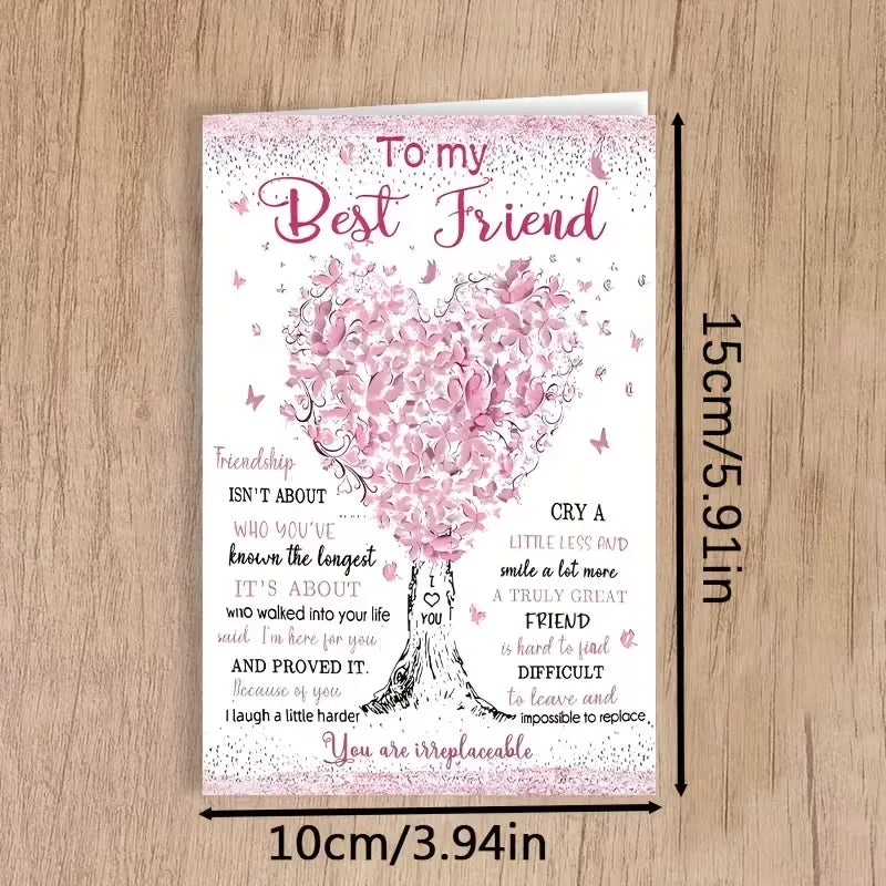 Pink Floral Heart Tree Best Friend Birthday Card