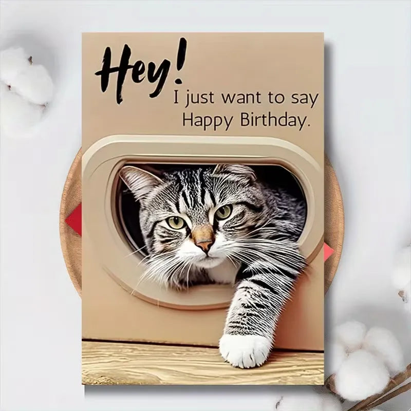 Pop-Out 3D Cheeky Cat Flap Birthday Card