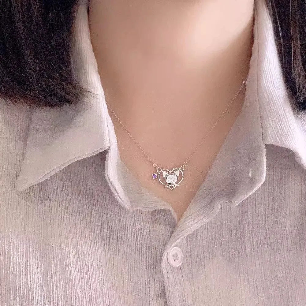 Sanrio Kuromi Heart Frame Purple Gemstone Necklace