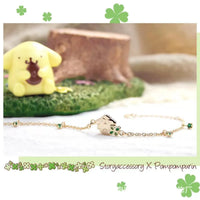 Sanrio x Story+ Pompompurin Four-Leaf Clover Gold Charm Bracelet