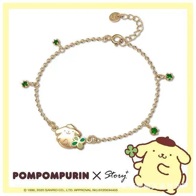 Sanrio x Story+ Pompompurin Four-Leaf Clover Gold Charm Bracelet