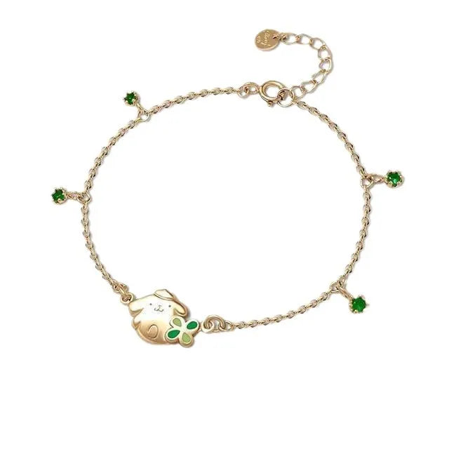 Sanrio x Story+ Pompompurin Four-Leaf Clover Gold Charm Bracelet