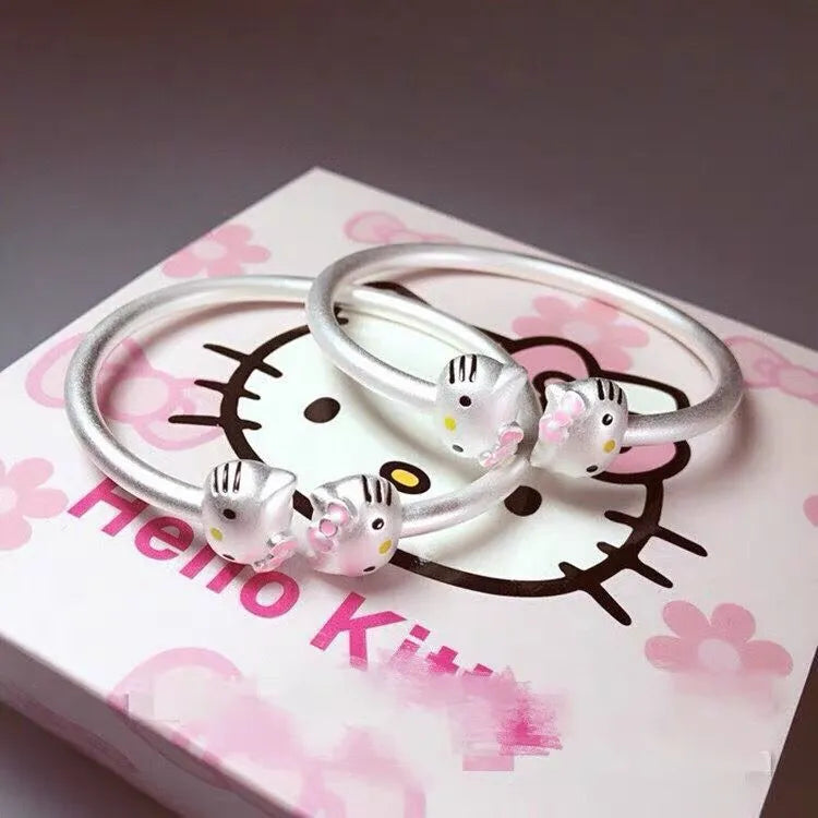 Sanrio Hello Kitty Matte Silver Cuff Bangles