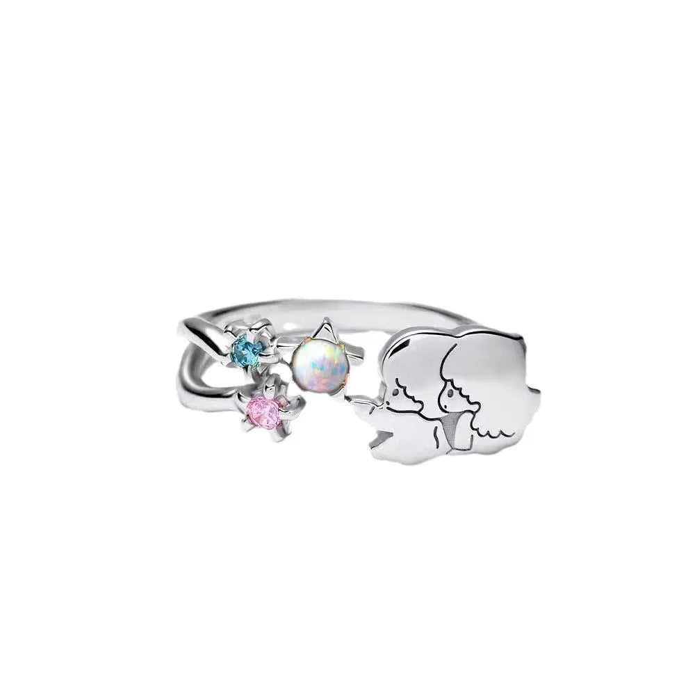Sanrio x Story+ Little Twin Stars Opal & Gemstone Silver Ring