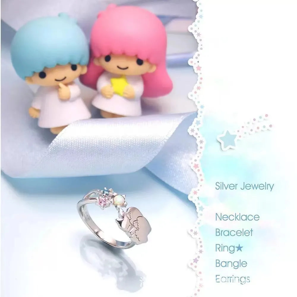 Sanrio x Story+ Little Twin Stars Opal & Gemstone Silver Ring