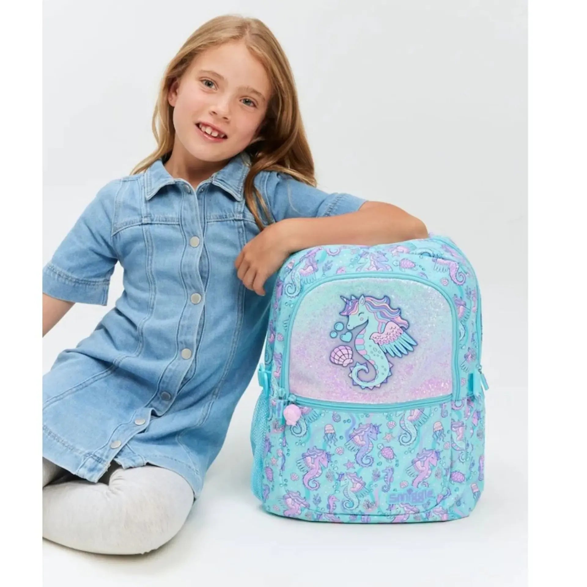 SMGL Seahorse Unicorn Aqua Classic School Backpack