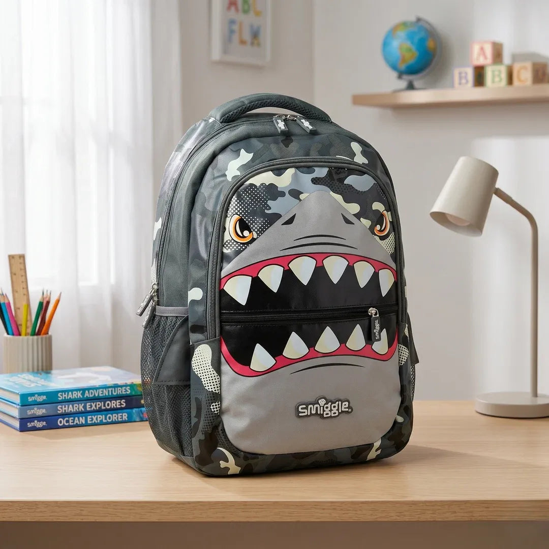 SMGL Shark Attack Camo Grey Classic School Backpack