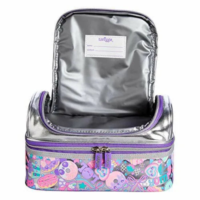 SMGL Silver Metallic Sweet Treats Double Decker Insulated Lunch Bag