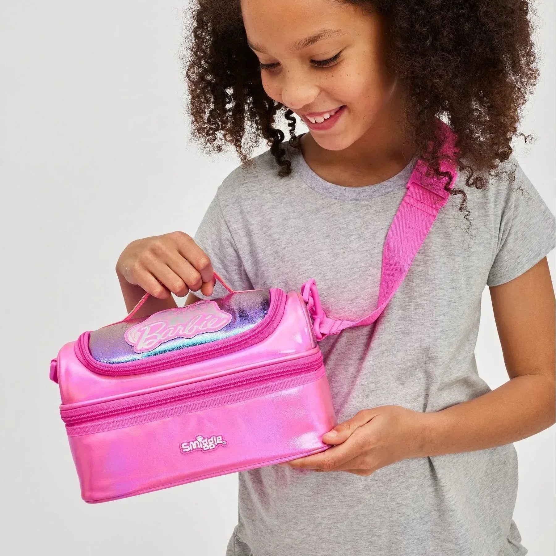 SMGL Barbie Iridescent Pink Double Decker Insulated Lunch Bag