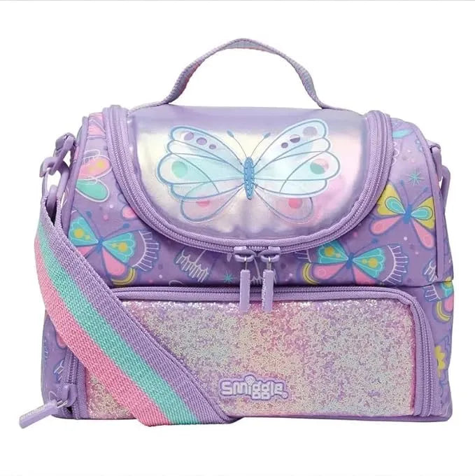 SMGL Purple Butterfly Glitter Double Decker Insulated Lunch Bag