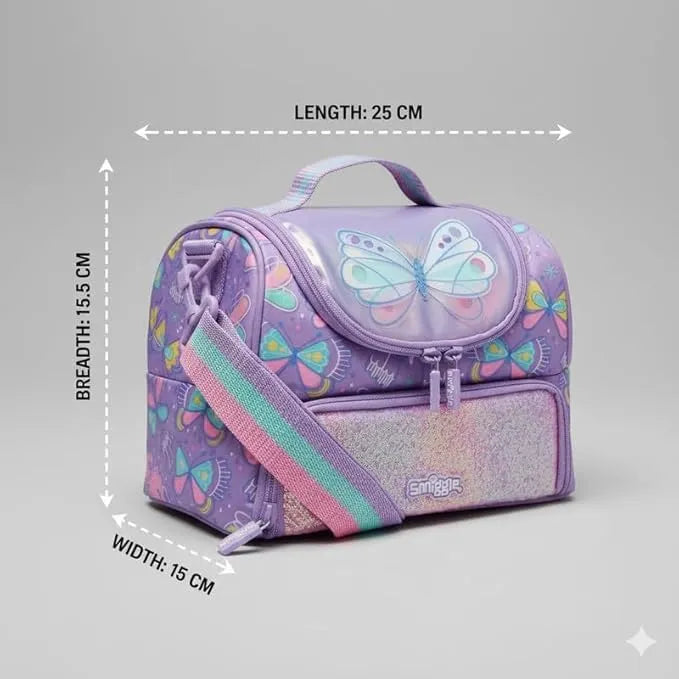 SMGL Purple Butterfly Glitter Double Decker Insulated Lunch Bag