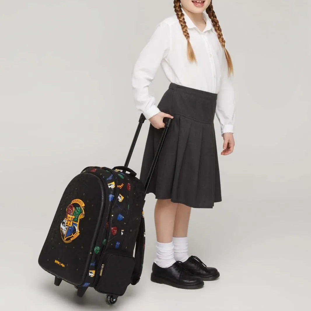 SMGL Hogwarts House Crest Black Wheeled Trolley Backpack