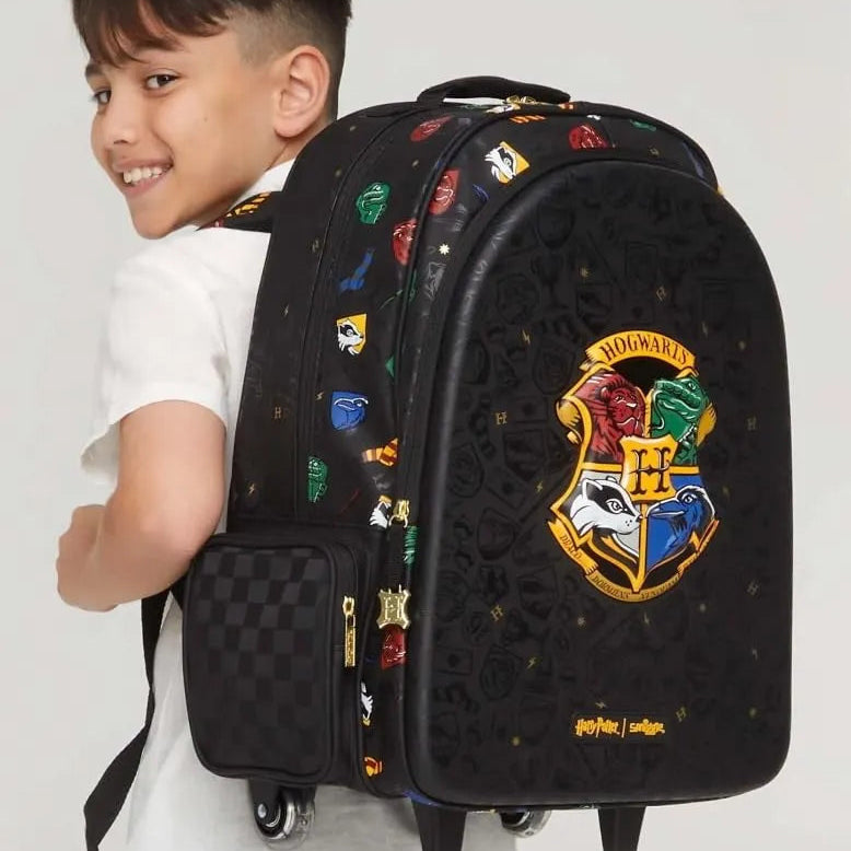 SMGL Hogwarts House Crest Black Wheeled Trolley Backpack